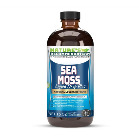 Sea Moss Liquid Drop Plus Natural Living Bitters made with alkalized spring water