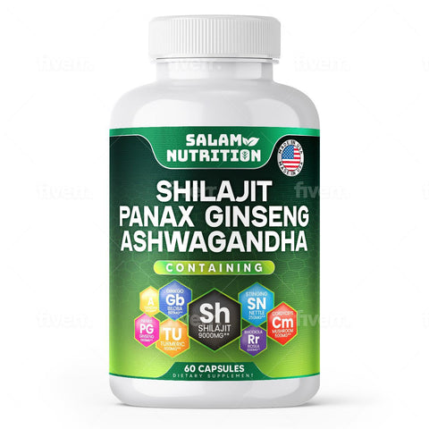 Shilajit Panax Ginseng Ashwagandha Capsules 60 Count Gold Standard Shilajit