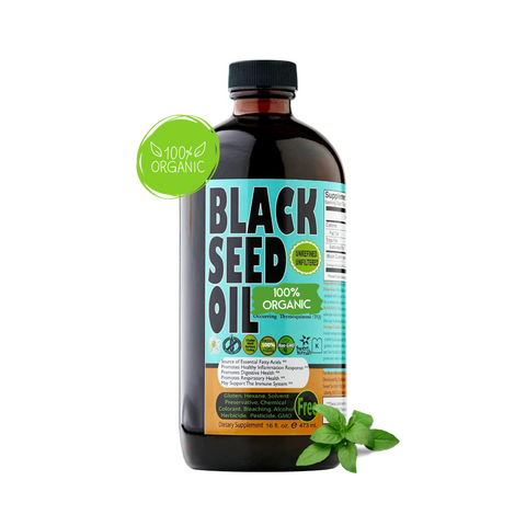 USDA ORGANIC Pure Cold Pressed Black Seed Oil - 16 oz Glass